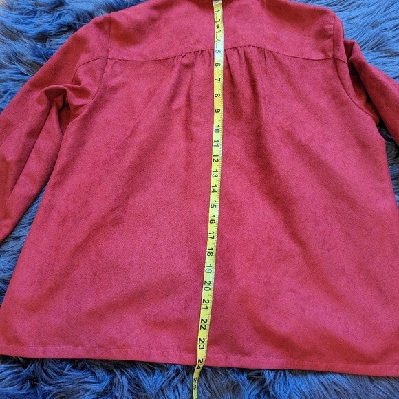 Lemon Grass Vintage Red Faux Suede Collared Button-Up Blouse Size Medium - Picture 7 of 8